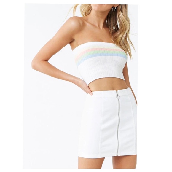 NWT F21 Contemporary Zip Front White Denim Skirt Small - Picture 2 of 8